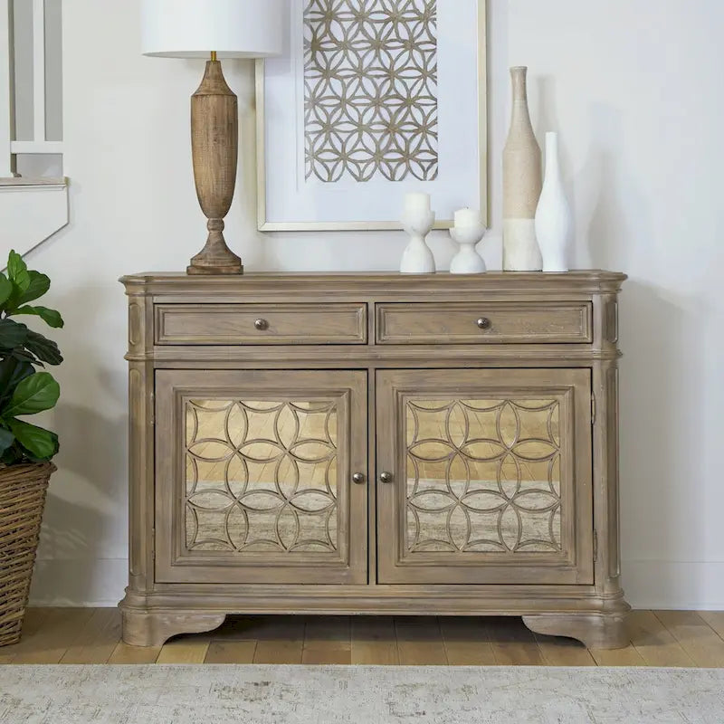 Mirrored Buffet with Two Drawers and Adjustable Shelves