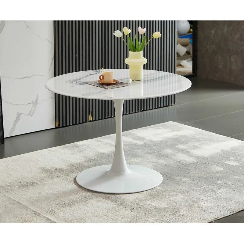 42.1 Tulip Dining Table With Round Marble Pattern Table Top for 4-6 People