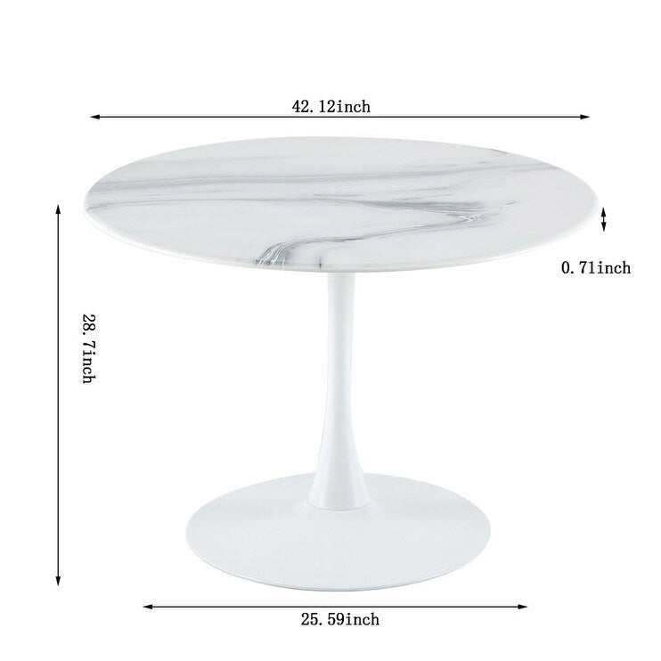 42.1-Inch Round Marble-Pattern Dining Table for 4–6 People