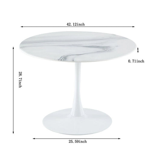 42.1-Inch Round Marble-Pattern Dining Table for 4–6 People