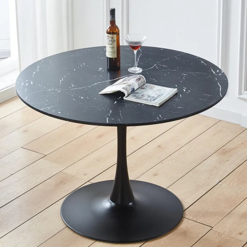 42.1-Inch Round Marble-Pattern Dining Table for 4–6 People