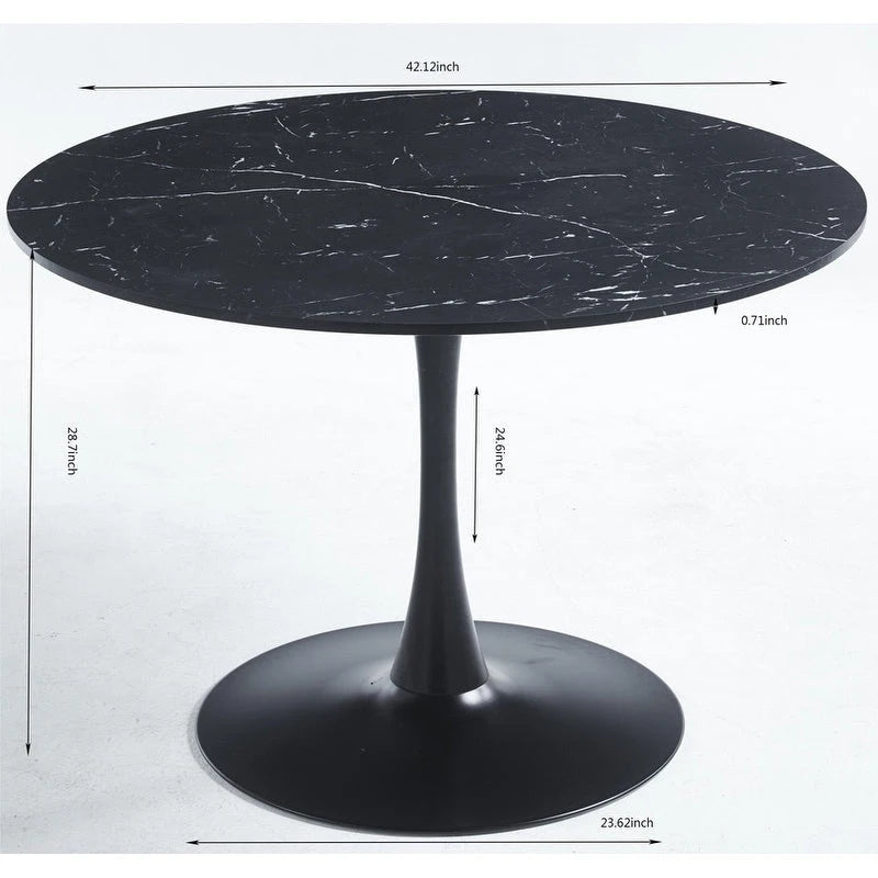 42.1-Inch Round Marble-Pattern Dining Table for 4–6 People
