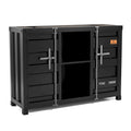 Industrial Steel Console Table with Shelves and Cabinets