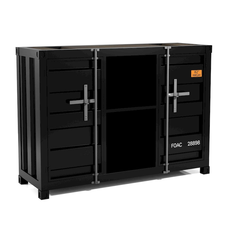 Industrial Steel Console Table with Shelves and Cabinets