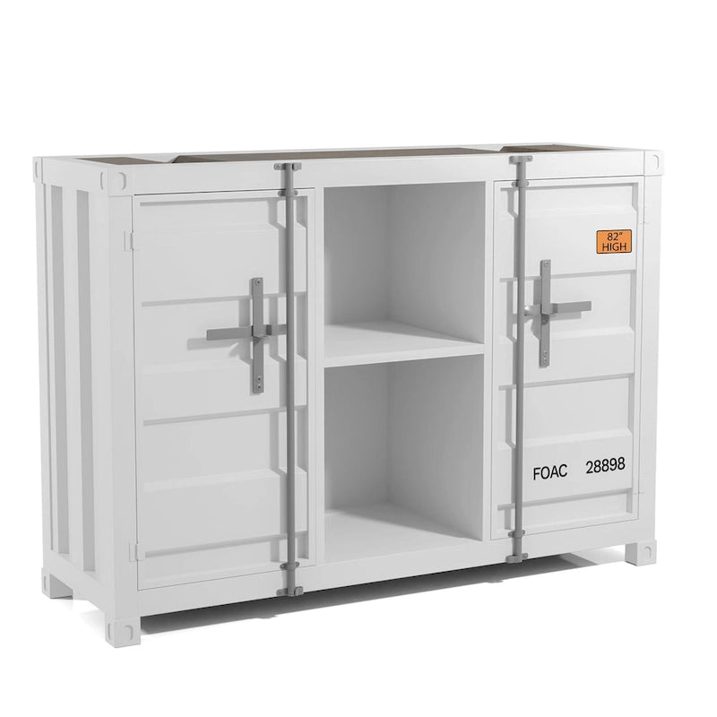 Industrial Steel Console Table with Shelves and Cabinets