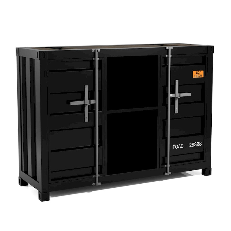 Industrial Steel Console Table with Shelves and Cabinets