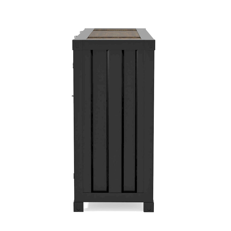 Industrial Steel Console Table with Shelves and Cabinets