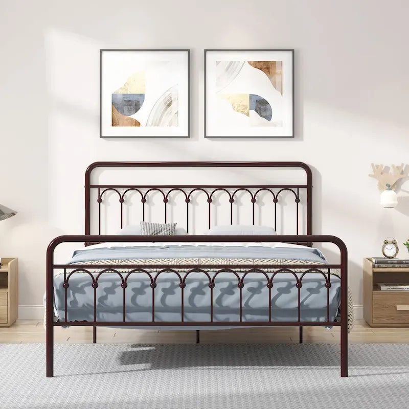 Queen Metal Bed Frame in Black and Antique Brown