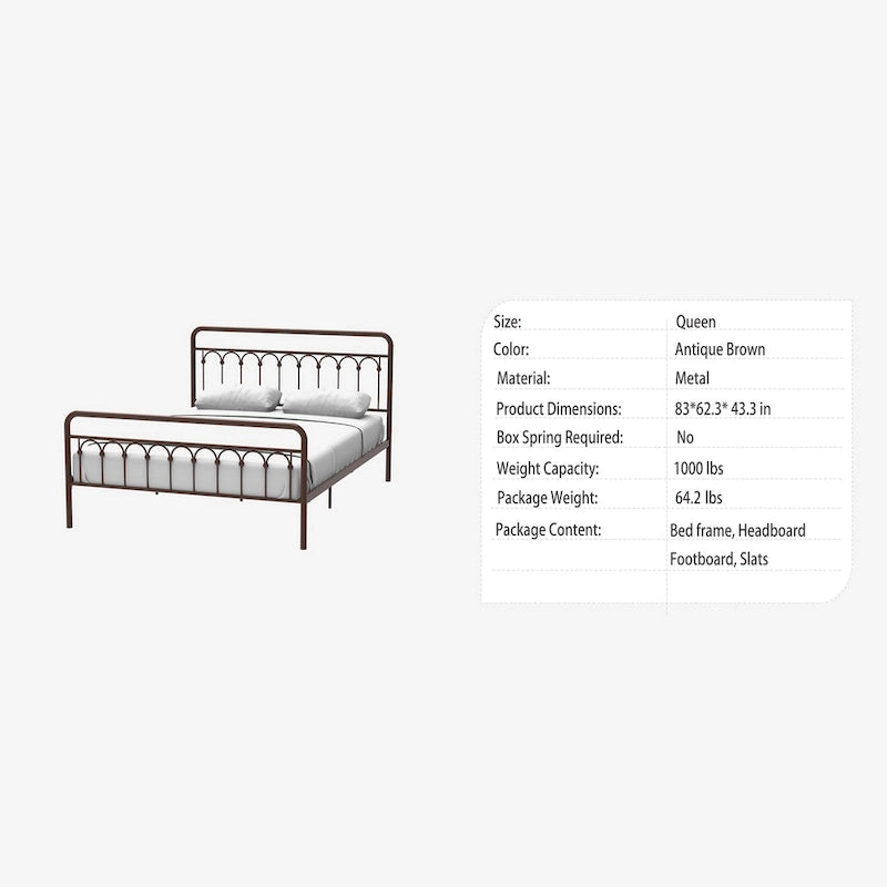 Queen Metal Bed Frame in Black and Antique Brown