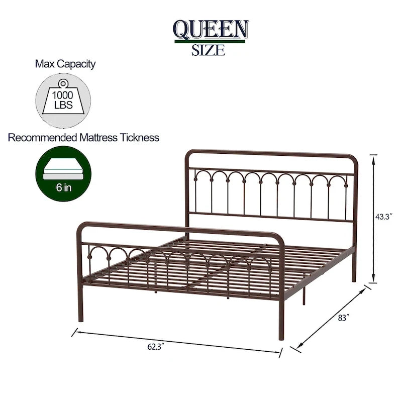 Queen Metal Bed Frame in Black and Antique Brown
