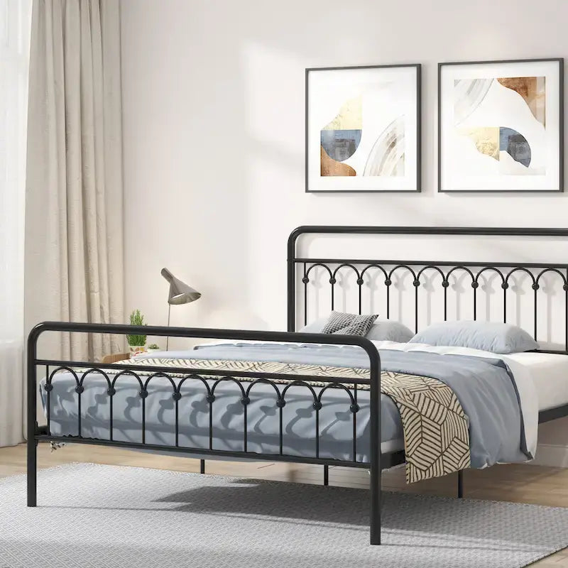 Queen Metal Bed Frame in Black and Antique Brown