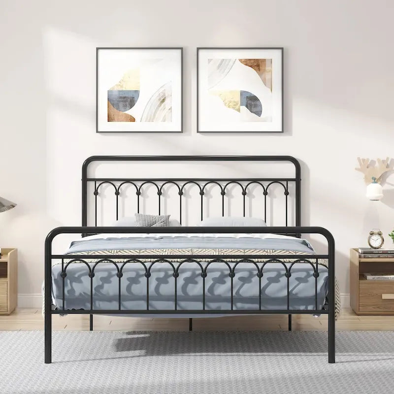 Queen Metal Bed Frame in Black and Antique Brown