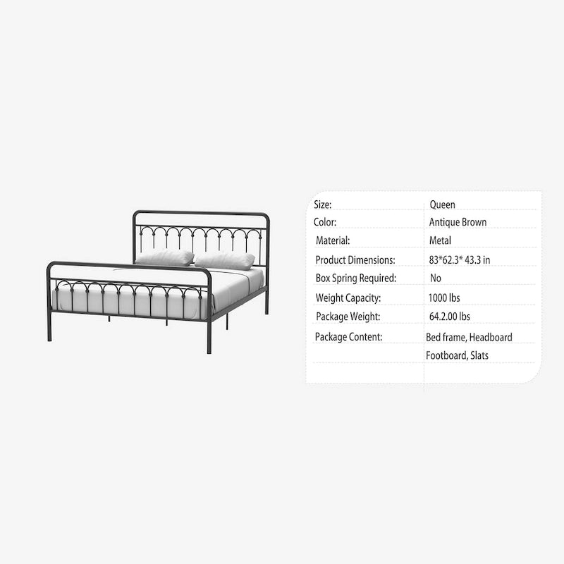 Queen Metal Bed Frame in Black and Antique Brown