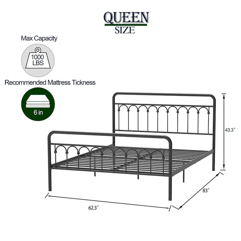 Queen Metal Bed Frame in Black and Antique Brown