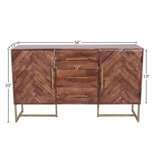 2-Door 3-Drawer Herringbone Wood Cabinet