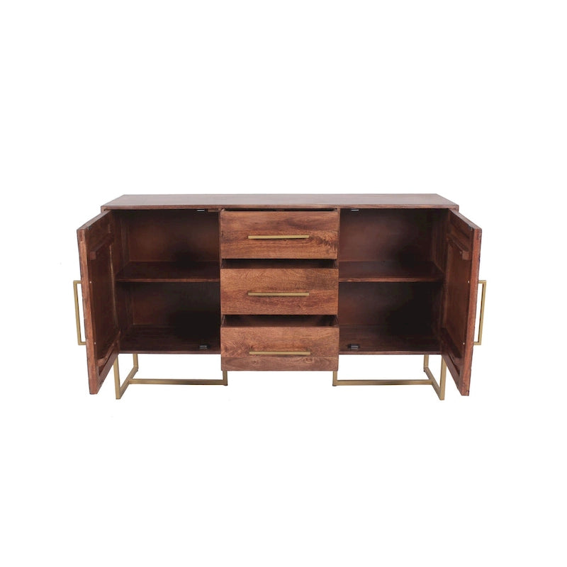 2-Door 3-Drawer Herringbone Wood Cabinet