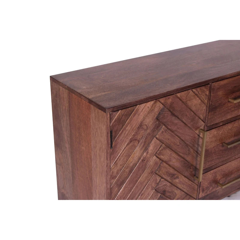 2-Door 3-Drawer Herringbone Wood Cabinet