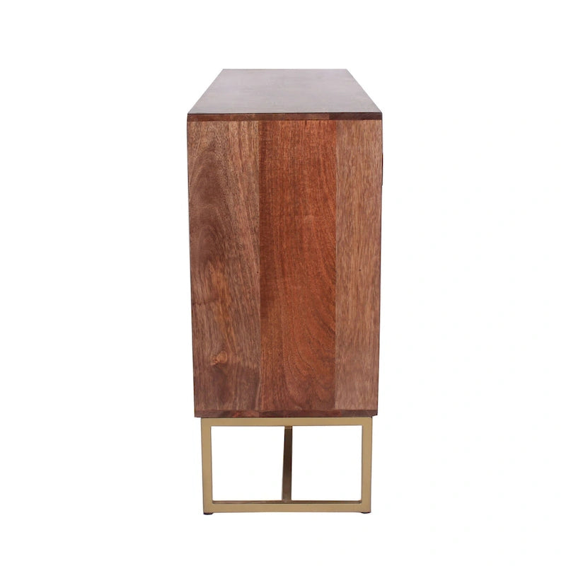 2-Door 3-Drawer Herringbone Wood Cabinet