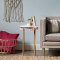 White Marble Top Accent Table with Pink Tassels - 16 x 16 x 24