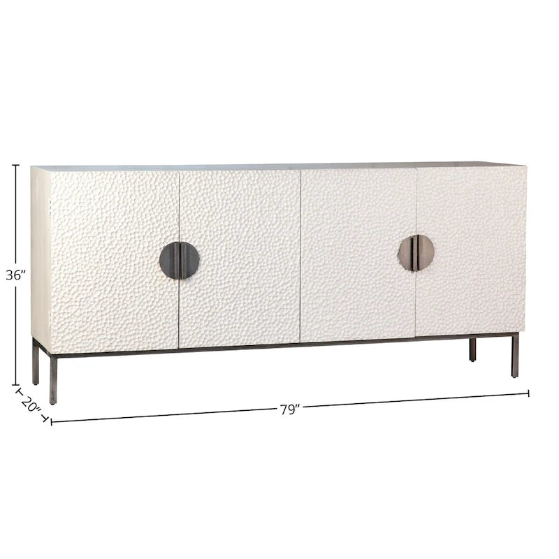 79-Inch White Reclaimed Pine and Iron 4-Door Sideboard