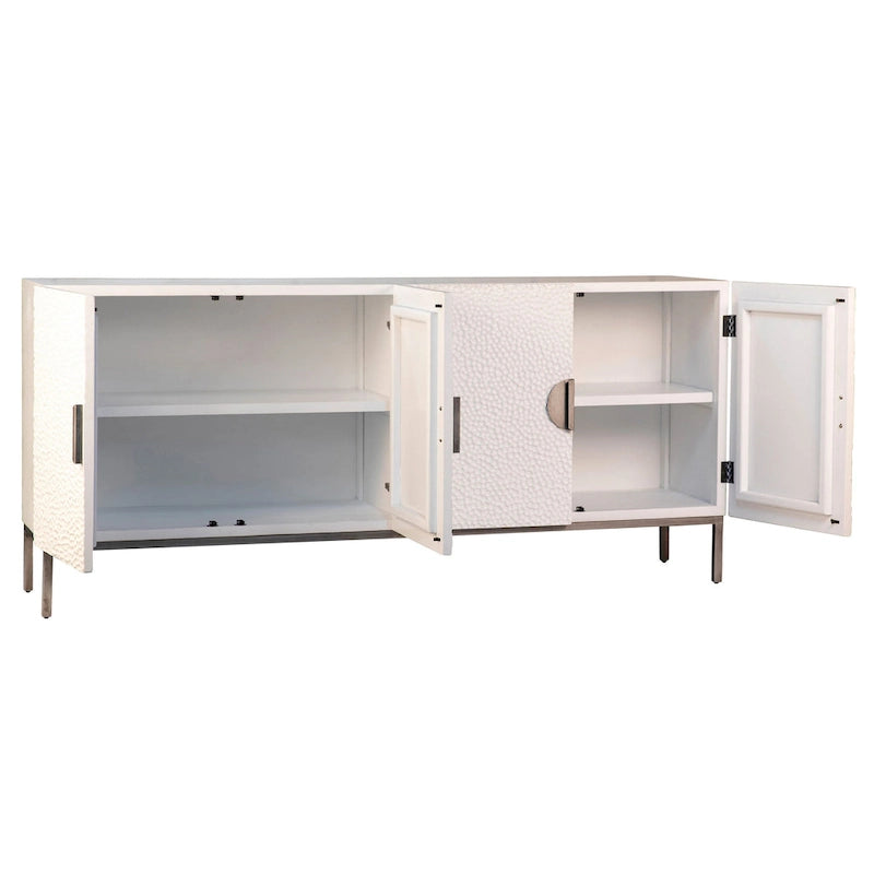 79-Inch White Reclaimed Pine and Iron 4-Door Sideboard