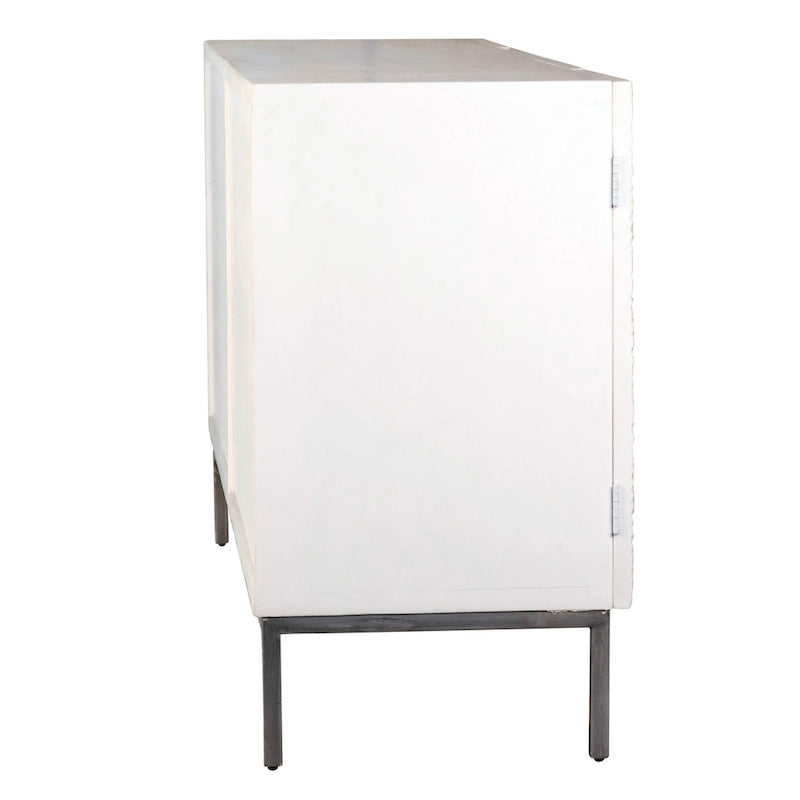79-Inch White Reclaimed Pine and Iron 4-Door Sideboard