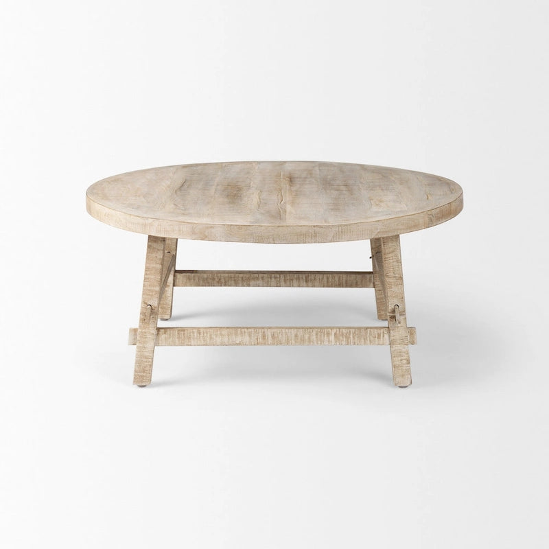 36-Inch Round Solid Mango Wood Coffee Table in Blonde Finish