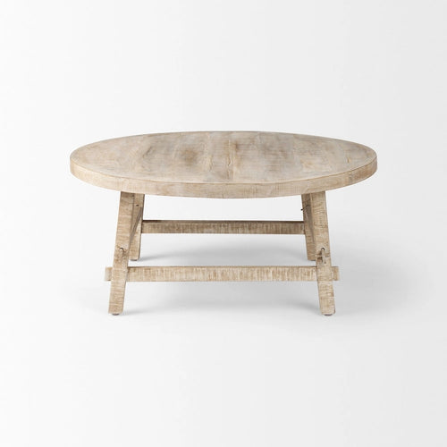 36-Inch Round Solid Mango Wood Coffee Table in Blonde Finish