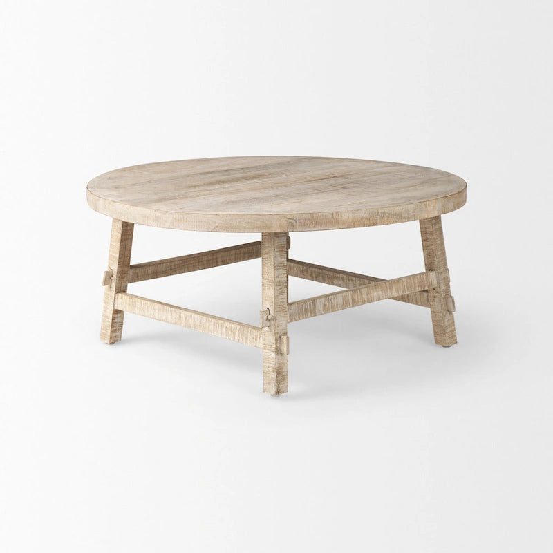 36-Inch Round Solid Mango Wood Coffee Table in Blonde Finish