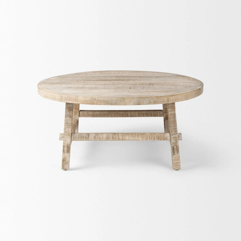 36-Inch Round Solid Mango Wood Coffee Table in Blonde Finish