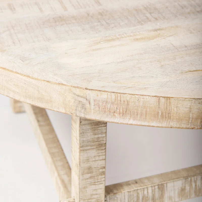 36-Inch Round Solid Mango Wood Coffee Table in Blonde Finish