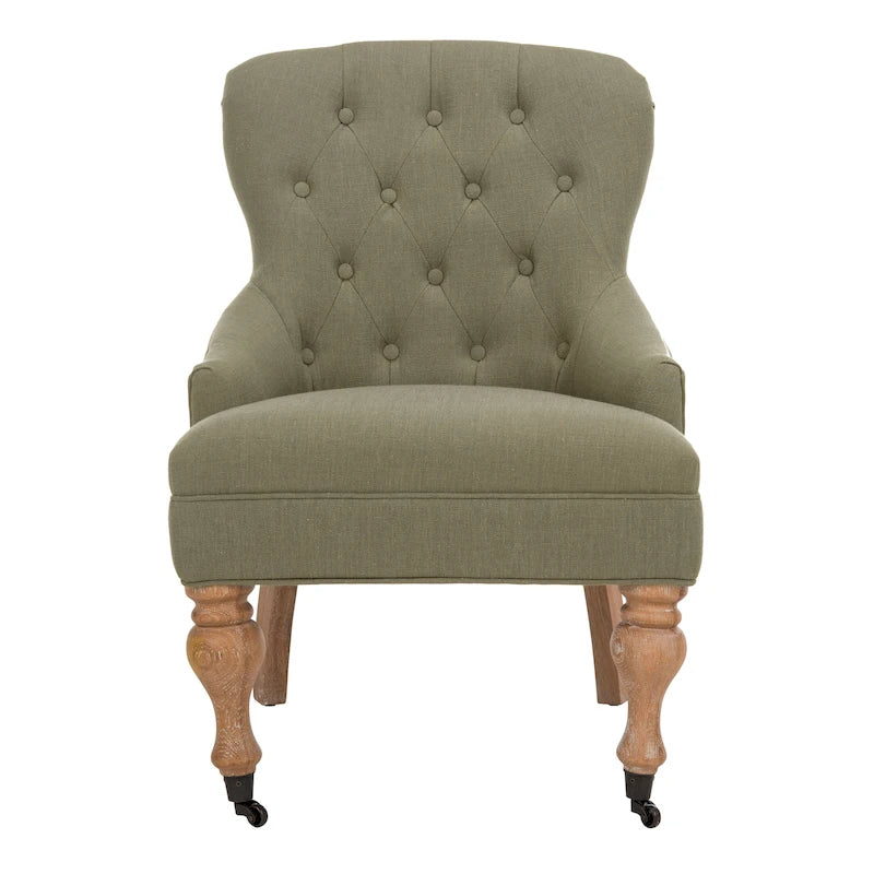 Petite Tufted Linen Armchair with Birch Legs