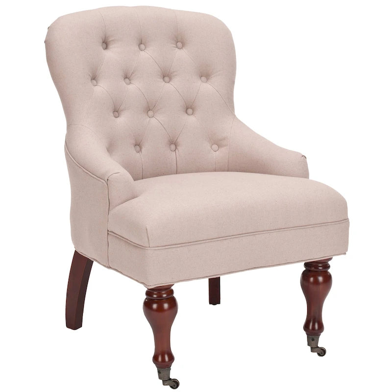 Petite Tufted Linen Armchair with Birch Legs