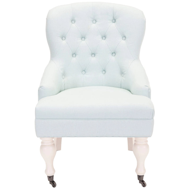 Petite Tufted Linen Armchair with Birch Legs