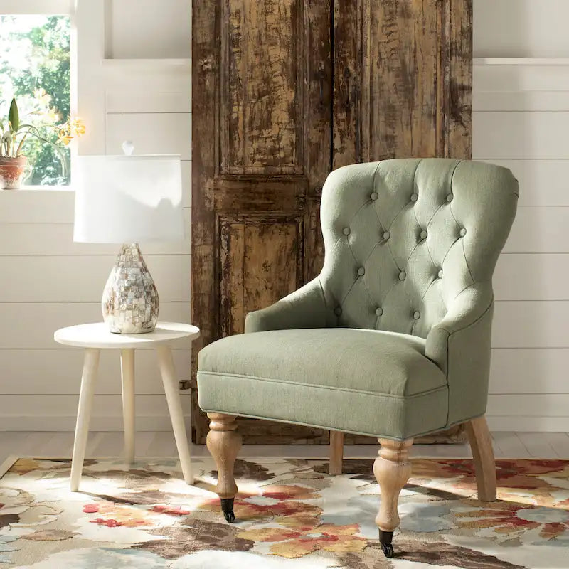 Petite Tufted Linen Armchair with Birch Legs