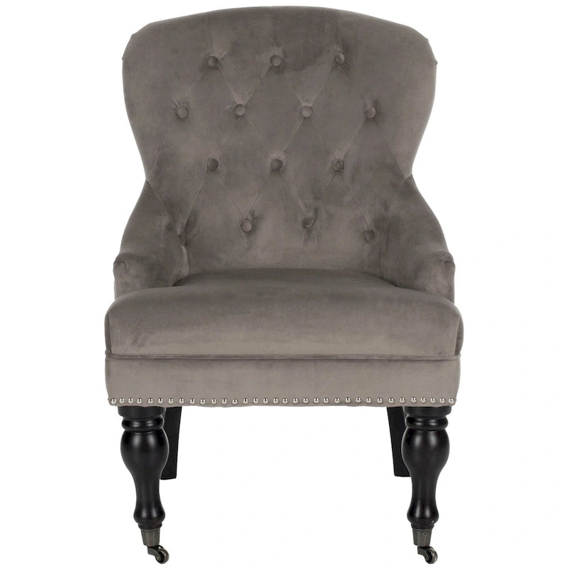 Petite Tufted Linen Armchair with Birch Legs