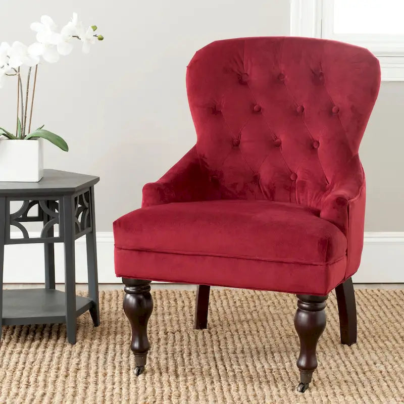 Petite Tufted Linen Armchair with Birch Legs