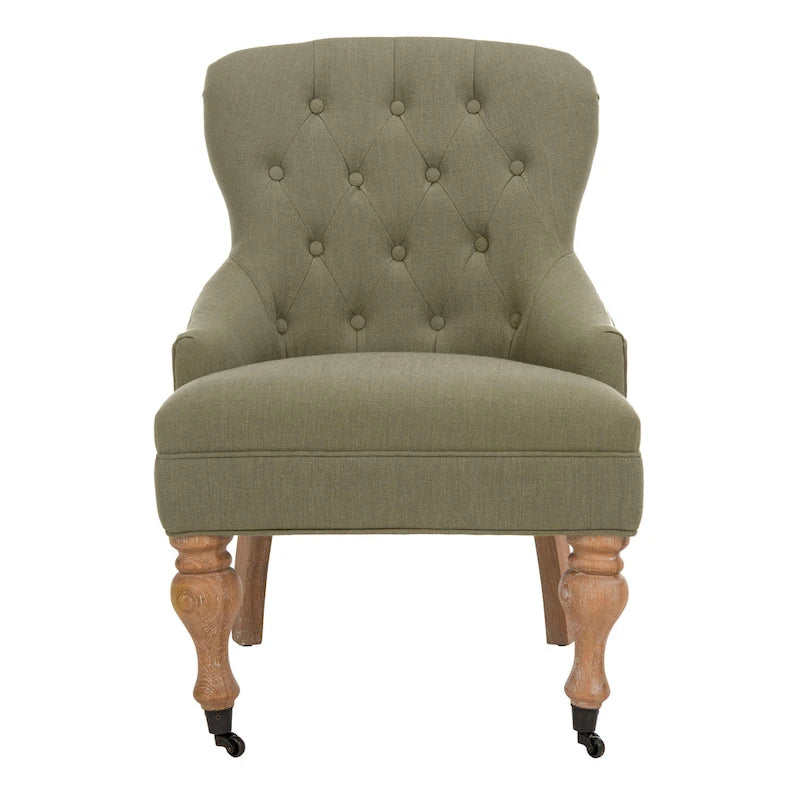 Petite Tufted Linen Armchair with Birch Legs