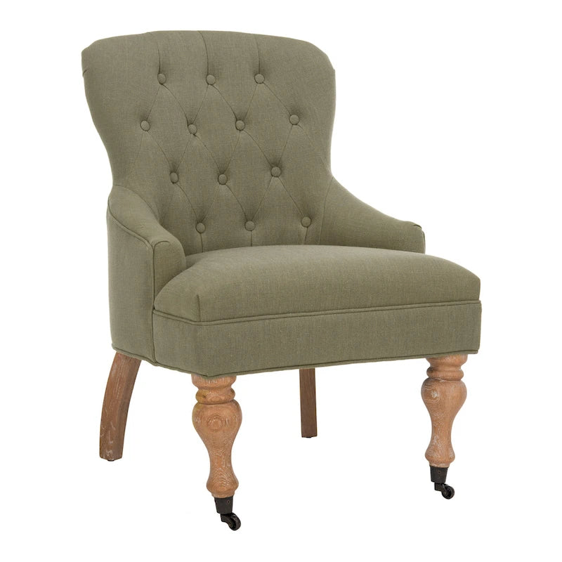 Petite Tufted Linen Armchair with Birch Legs