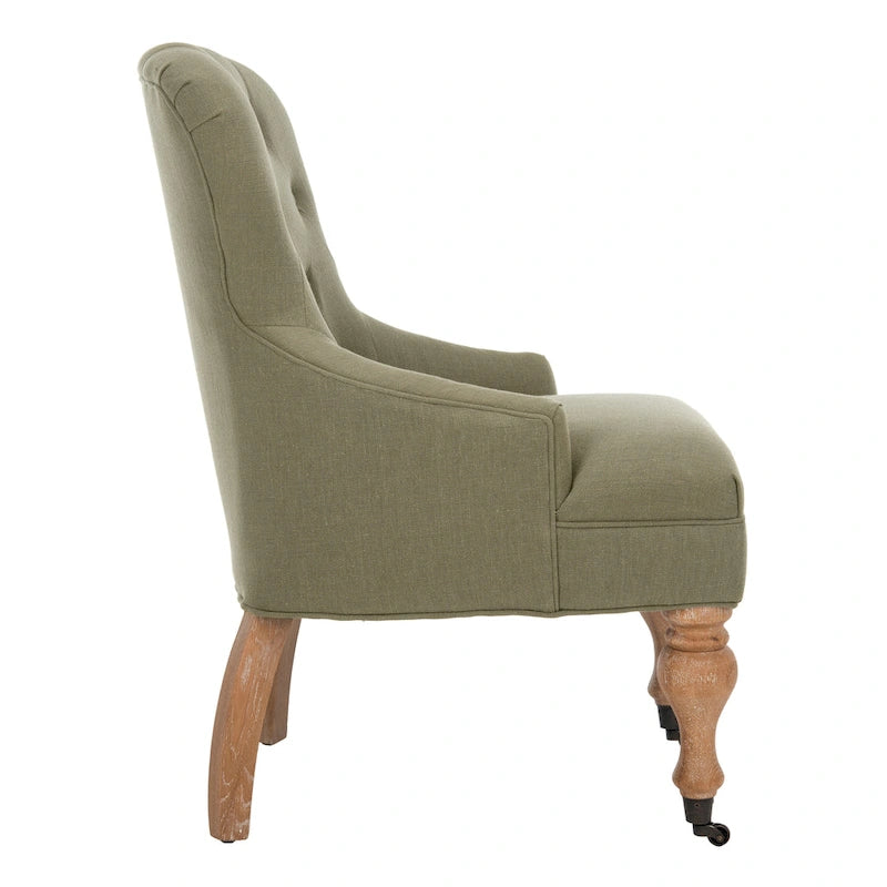 Petite Tufted Linen Armchair with Birch Legs