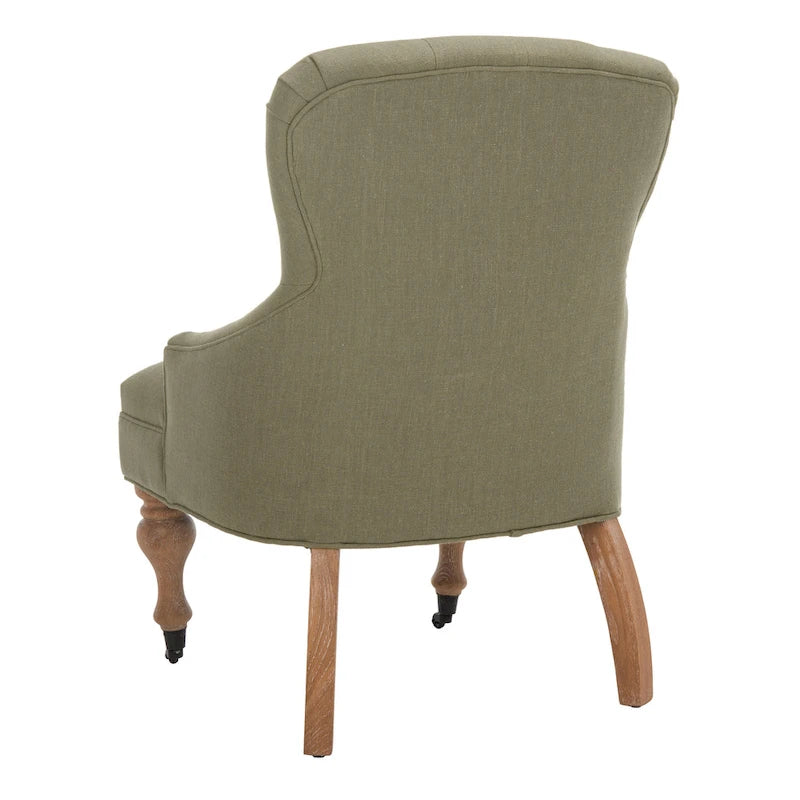 Petite Tufted Linen Armchair with Birch Legs