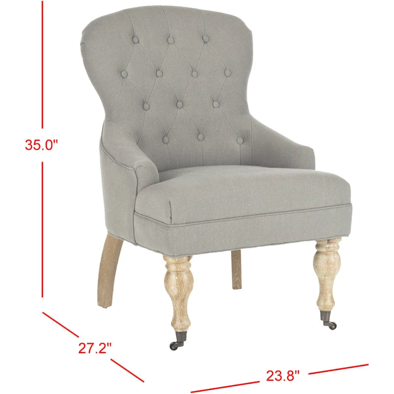 Petite Tufted Linen Armchair with Birch Legs