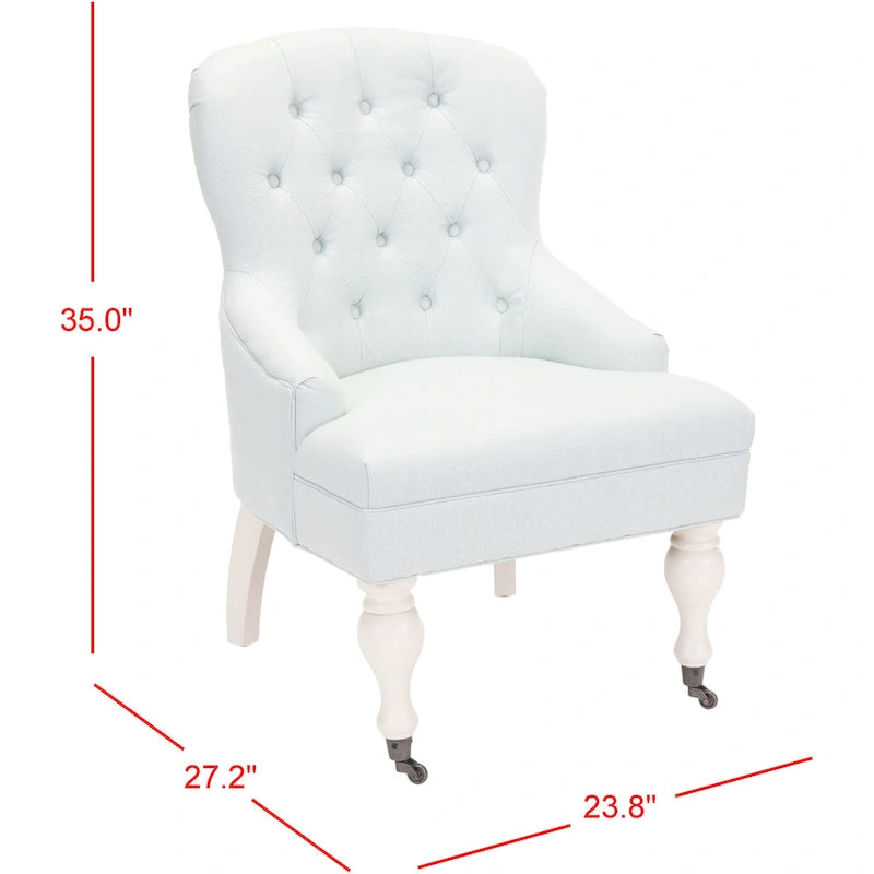 Petite Tufted Linen Armchair with Birch Legs