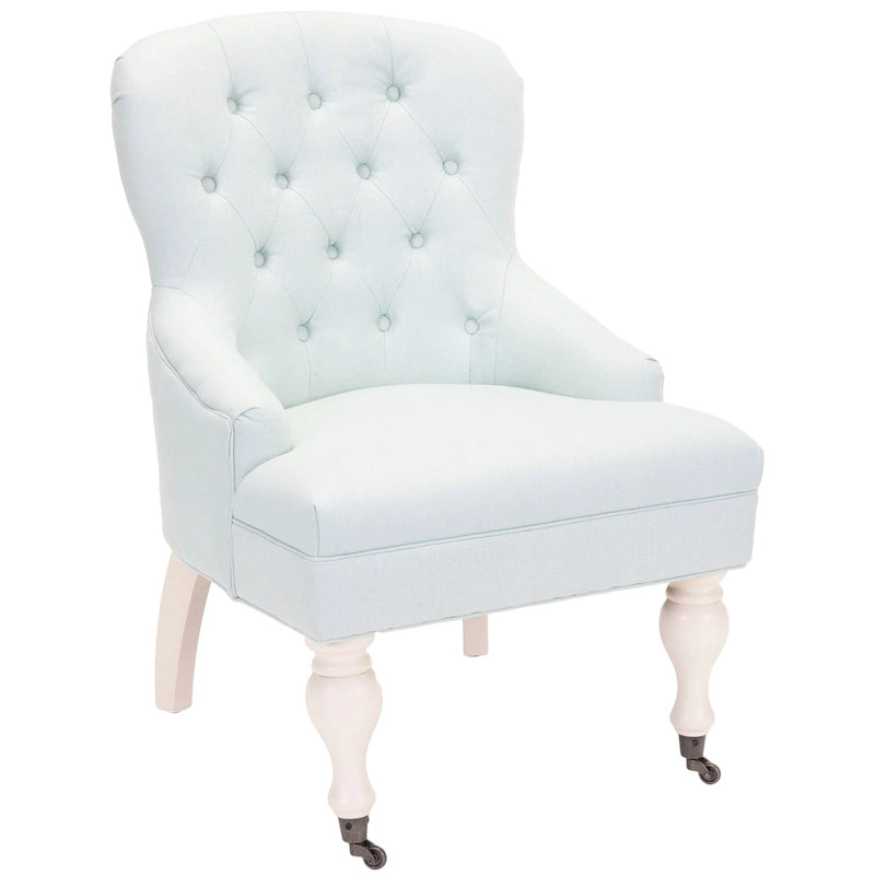 Petite Tufted Linen Armchair with Birch Legs