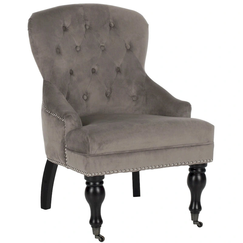 Petite Tufted Linen Armchair with Birch Legs