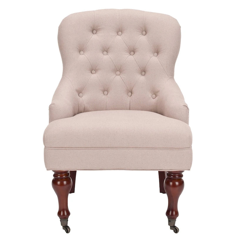 Petite Tufted Linen Armchair with Birch Legs