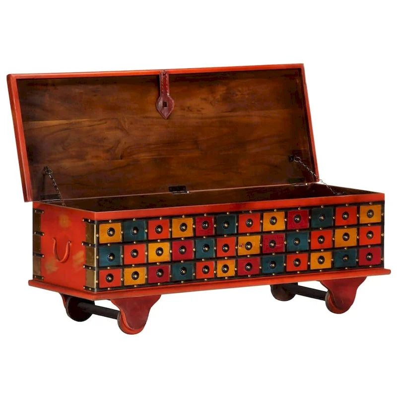 Red Solid Acacia Wood Storage Chest, 43.3 x 15.7 x 15.7