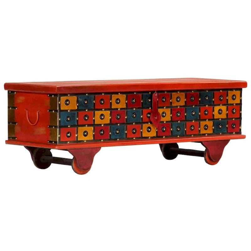 Red Solid Acacia Wood Storage Chest, 43.3 x 15.7 x 15.7