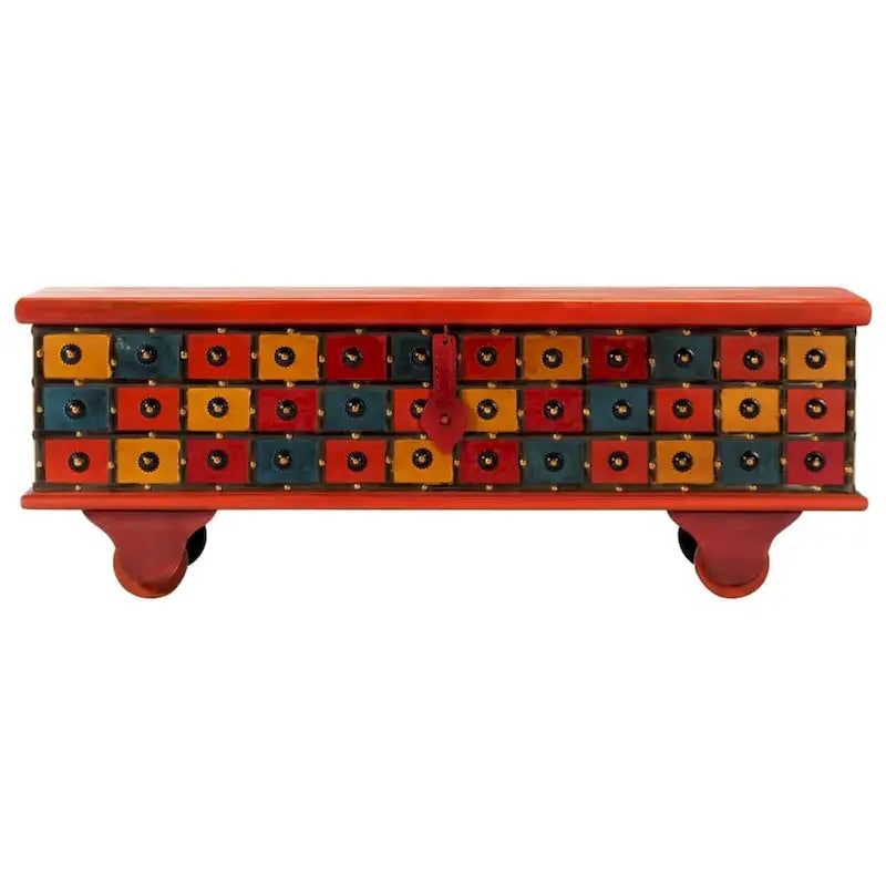 Red Solid Acacia Wood Storage Chest, 43.3 x 15.7 x 15.7