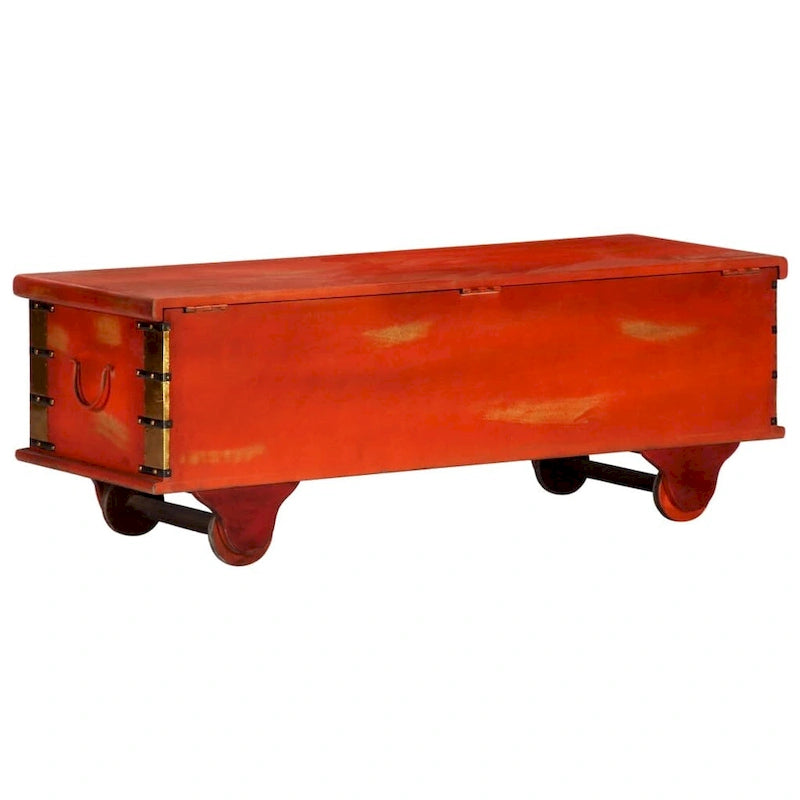 Red Solid Acacia Wood Storage Chest, 43.3 x 15.7 x 15.7